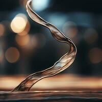 a close up of a glass bottle with a swirl of liquid generative ai photo