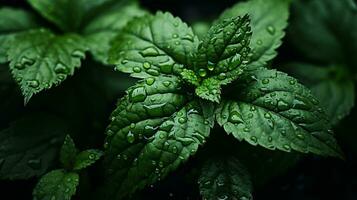 a close up of a green leaf with water droplets on it generative ai photo