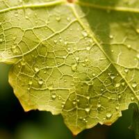 a close up of a green leaf with water droplets on it generative ai photo