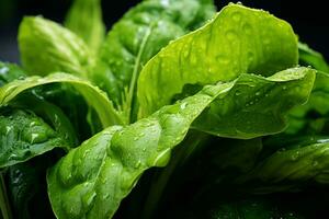 a close up of a green leaf with water droplets on it generative ai photo