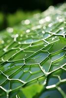 un cerca arriba de un verde hoja con agua gotas en eso generativo ai foto