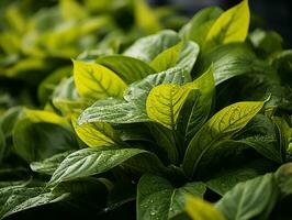 a close up of a green plant with water droplets on it generative ai photo