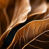 a close up of a leaf with brown veins generative ai photo