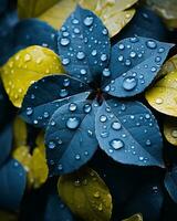 un cerca arriba de un hoja con agua gotas en eso generativo ai foto