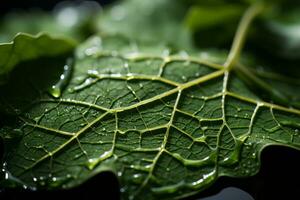 a close up of a leaf with water droplets on it generative ai photo