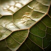 un cerca arriba de un hoja con agua gotas en eso generativo ai foto