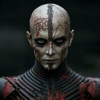 a close up of a man with blood on his face generative ai photo
