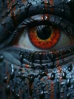 a close up of a mans eye with a red eye generative ai photo