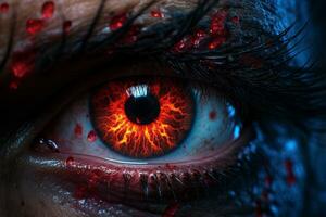 a close up of a mans eye with blood on it generative ai photo