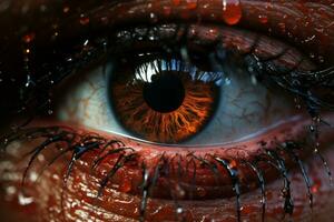 a close up of a mans eye with blood on it generative ai photo