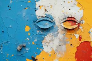 a close up of a painted wall with eyes painted on it generative ai photo