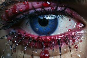 a close up of a persons eye with blood on it generative ai photo