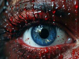 a close up of a persons eye with blood on it generative ai photo