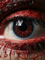 a close up of a persons eye with blood on it generative ai photo