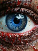 a close up of a persons eye with blood on it generative ai photo