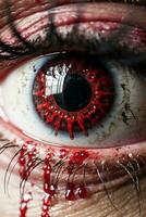 a close up of a persons eye with blood on it generative ai photo