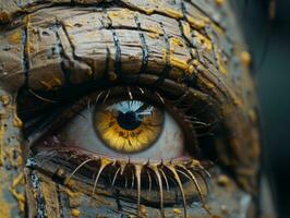 a close up of a persons eye with yellow eyes generative ai photo