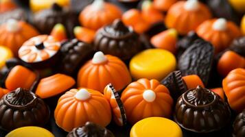 a close up of a pile of halloween candies generative ai photo