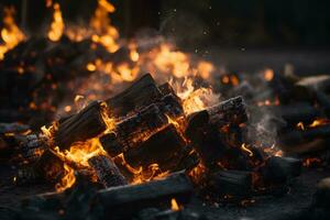 a close up of a pile of wood on a fire generative ai photo