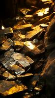 a close up of a pile of rocks with gold on them generative ai photo