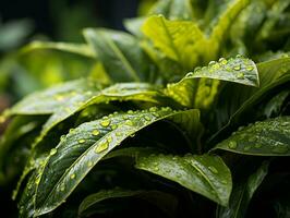 a close up of a plant with water droplets on it generative ai photo