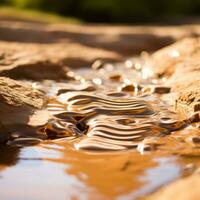 un cerca arriba de un charco de agua en el suelo generativo ai foto