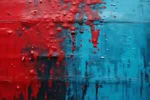 un cerca arriba de un rojo y azul pintado pared generativo ai foto