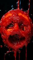 a close up of a red face with blood dripping from it generative ai photo