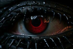 a close up of a red eye with spikes on it generative ai photo