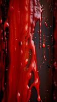 a close up of a red liquid dripping down the side of a pole generative ai photo