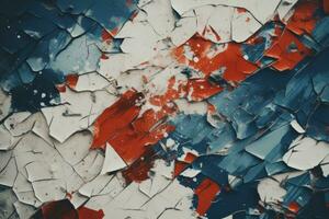 a close up of a red white and blue paint splattered wall generative ai photo
