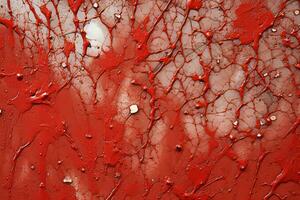 a close up of a red paint splattered wall generative ai photo