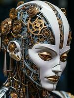 a close up of a robot head with gears on it generative ai photo