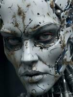 a close up of a robot with a face made of metal generative ai photo