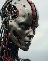 a close up of a robot with red eyes generative ai photo