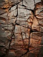 un cerca arriba de un rock pared con grietas en eso generativo ai foto