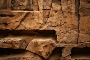 a close up of a rock wall with carved faces generative ai photo