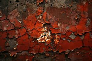 a close up of a rusty red wall with peeling paint generative ai photo