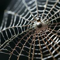 a close up of a spider web with water droplets on it generative ai photo