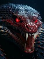 a close up of a snake with red eyes generative ai photo