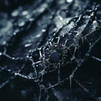 a close up of a spider web with a black stone in it generative ai photo
