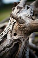 a close up of a tree branch with a hole in it generative ai photo