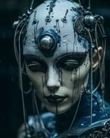 a close up of a woman wearing an alien headpiece generative ai photo