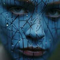 a close up of a woman with blue paint on her face generative ai photo