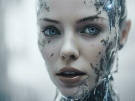 a close up of a woman with blue eyes generative ai photo