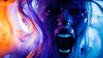 a close up of a woman with her mouth open generative ai photo