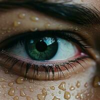 a close up of a womans eye with water droplets on it generative ai photo