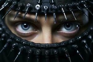 a close up of a womans face covered in spikes generative ai photo