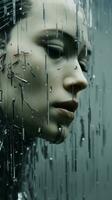 a close up of a womans face in the rain generative ai photo