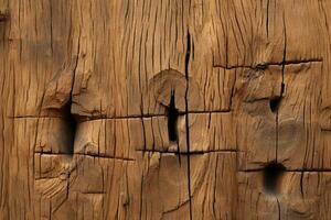 un cerca arriba de un de madera pared con agujeros en eso generativo ai foto